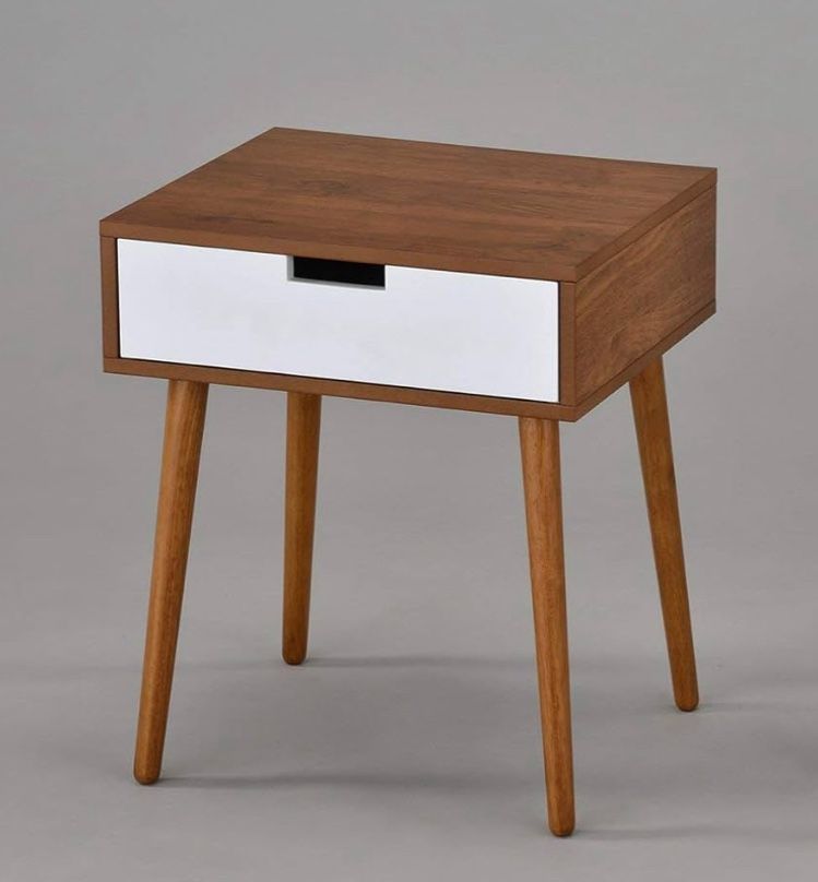 Light Walnut/White Side End Table Nighstand with Drawer 22.5" H