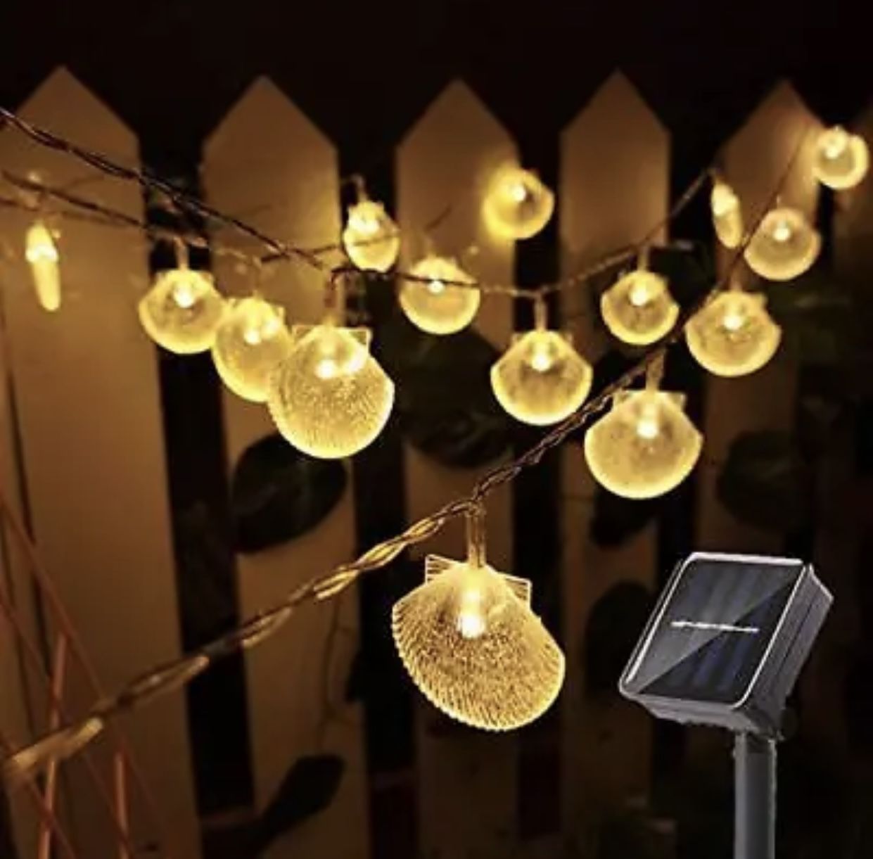 Solar shell string lights 21. 3ft 30Led outdoor indoor fairy lights for Christmas decoration and festival 