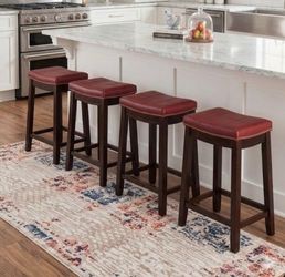 Set Of 4 Counter & Bar Solid Wood Backless Stool with Upholstered Seat