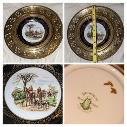 Fox Hunt Hunting Brass and Porcelain Plate By Regency of England- Vintage- GUC!
