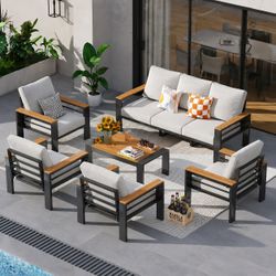 7 Piece Aluminum Patio Sets with 5" Thicken & Washable Cushion, Waterproof Outdoor Furniture with Coffee Table, Outdoor Couch Sectional for Backyard,
