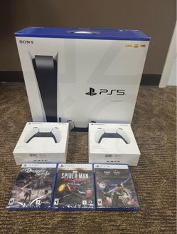Sony PlayStation 5 PS5 Console Disc Version 3 Games + 2 Controller Bundle