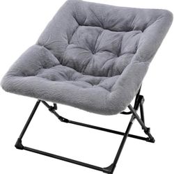 New OAKHAM Comfy Saucer Chair for Adults, Soft Faux Leather Folding Chair for Bedroom, Living Room, Dorm, Flexible Reading Chair for Teens and Kids, F