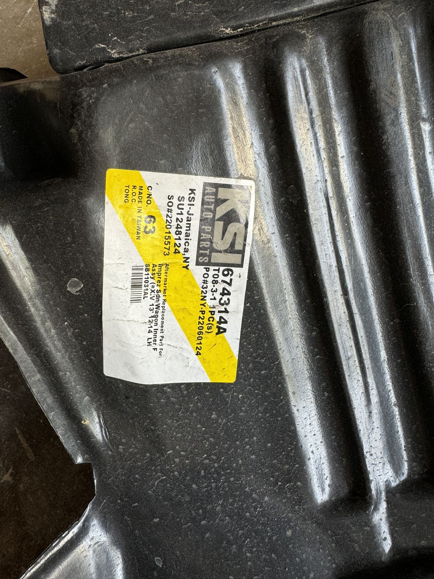 2015 Subaru Crosstrek Fender Liner PN: SU1248124