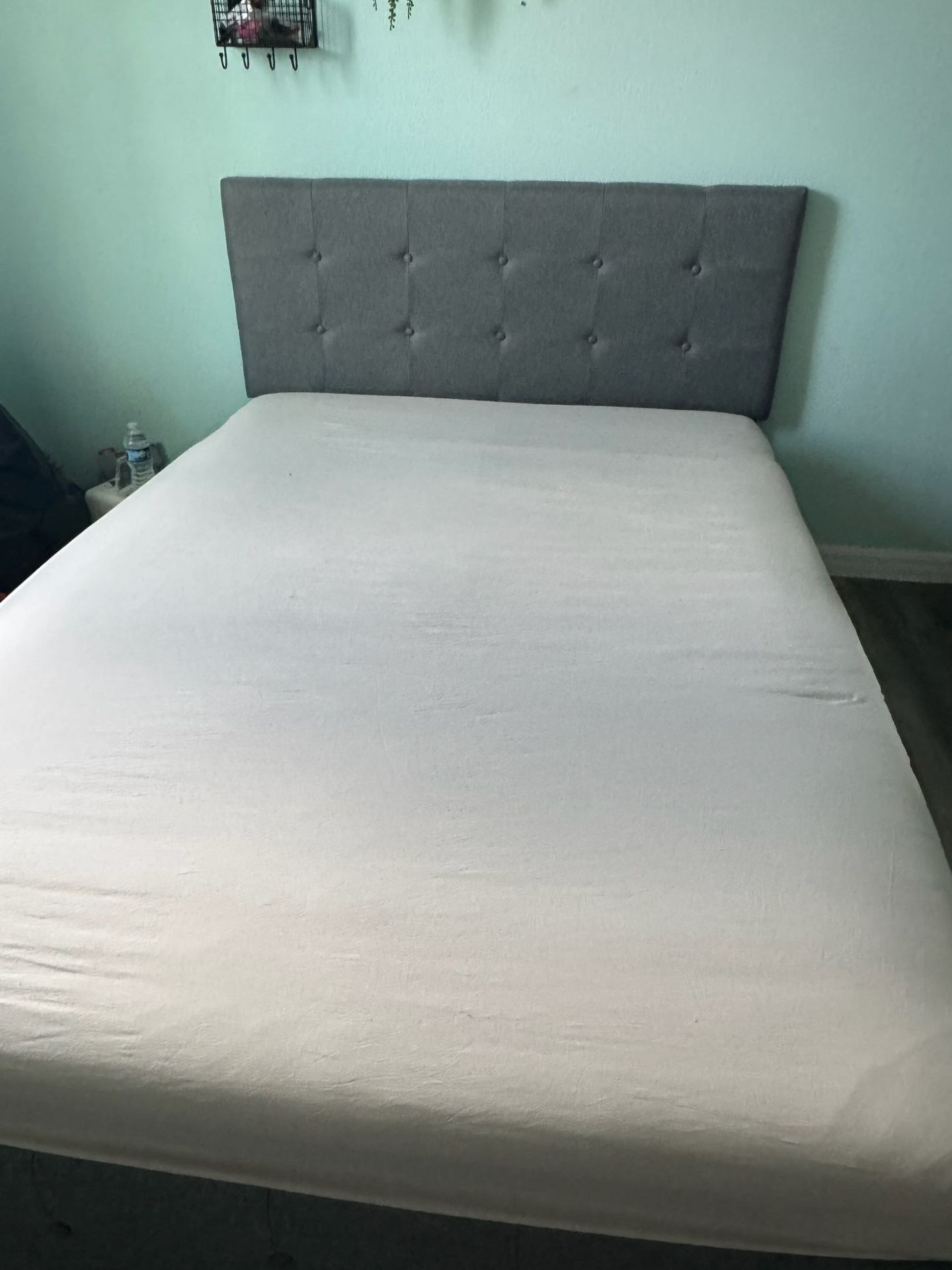 Gray Upholstered Full Size Bed Frame (Mattress Not Included)