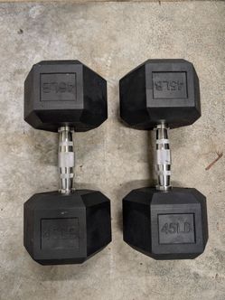 Pair of 45 lb Rubber Hex Dumbbells (90 lbs Total)