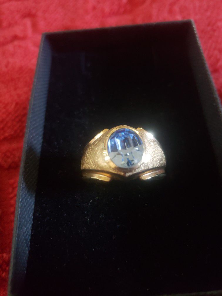 Men's Gold Plated Blue Topaz Stone Ring