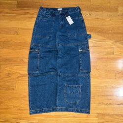 Denim cargo carpenter wide leg jeans