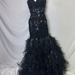 Jovani Black Corset Mermaid Prom Dress Silver Sequins size 2