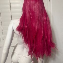 New long hot pink hair wig cosplay festival costume rave dress up