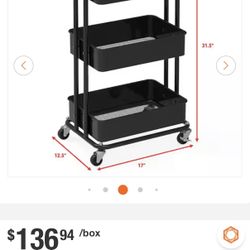 Three Tiered Metal Rolling Cart