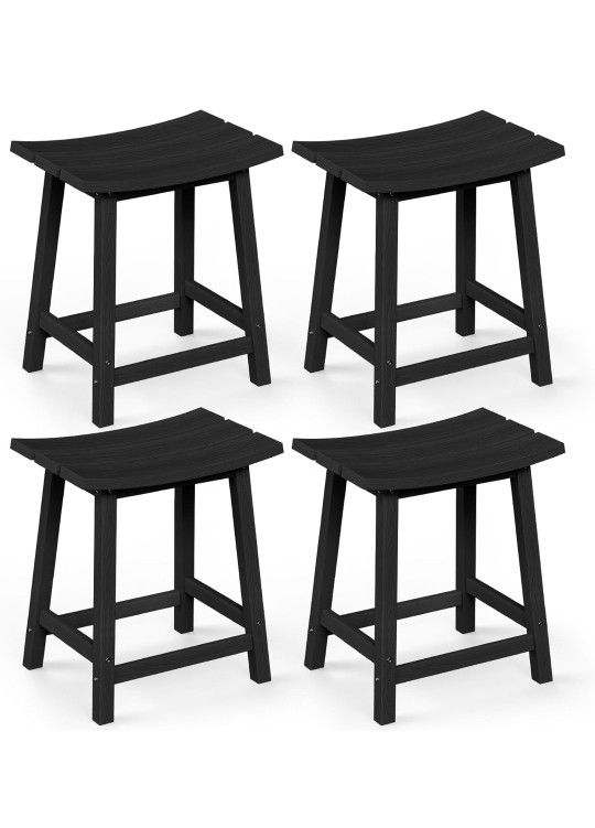 Outdoor Bar Stools Set of 4,HDPE 24-Inch Counter Height Bar Stools,400 lbs Weight Capacity,Saddle Tools for Kitchen Counter,Dining,Party,and Home(Blac