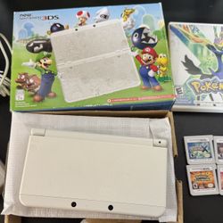 Complete Nintendo New White Mario 3ds W/ Pokemon Games 