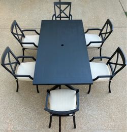Patio Set Summer Classics Modern Aluminum Outdoor Furniture 6 Seat Dining Set-84in Rectangle Table   Beautiful Outdoor Patio Furniture High End Summer