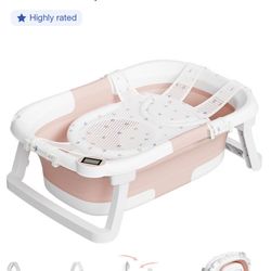 Collapsible Baby Bathtub for Infants and Toddlers with Bath Net and Thermometer Pink