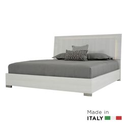 Italian Wood White Queen Panel Bed W/LED Lights & Box Spring