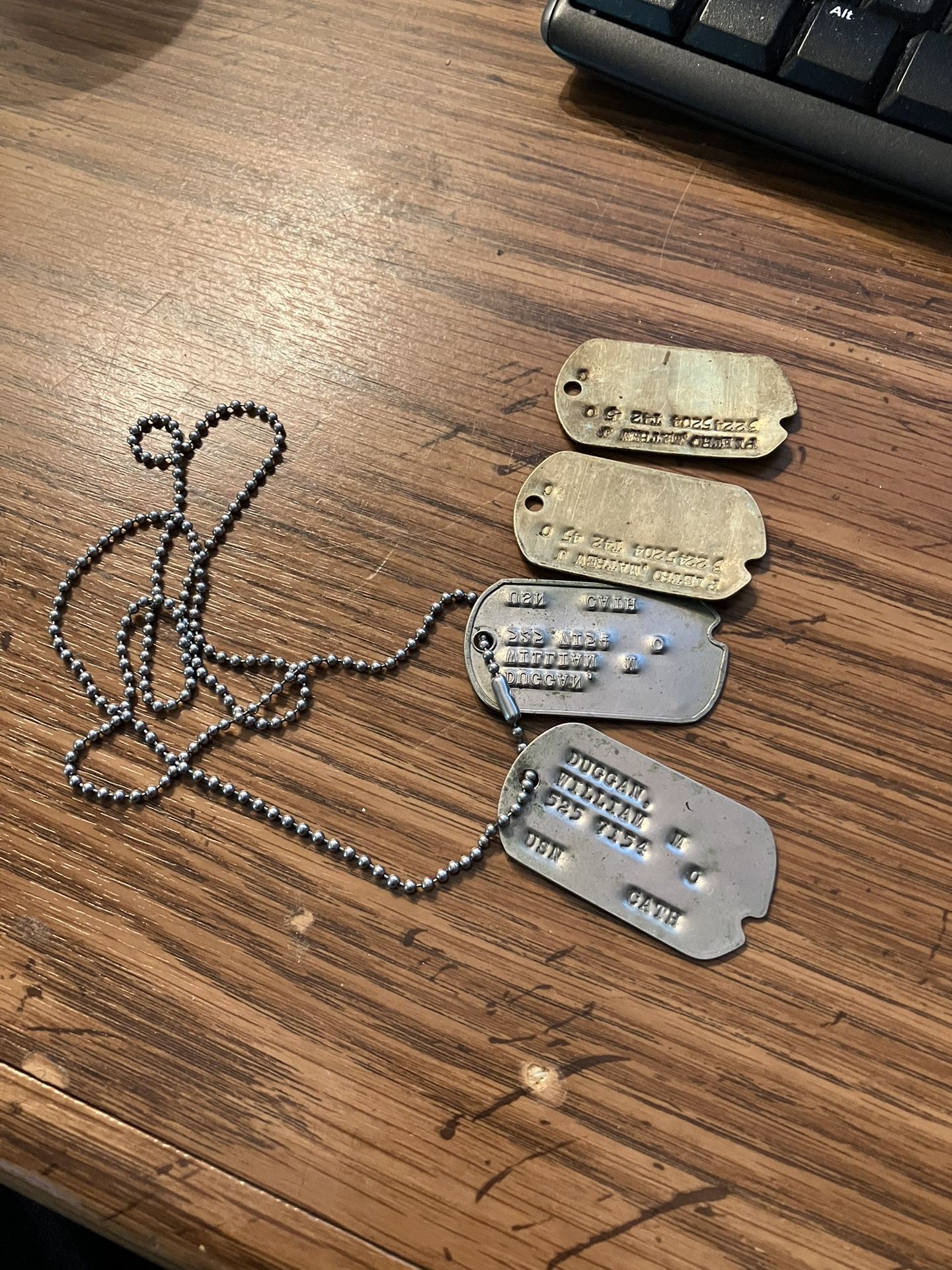 Two Sets Of Military Dog Tags, World War Il 2 WWII One Is Brass