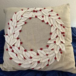 Pillow,  Boho Farmhouse Winter Wreath & Berries Pillow