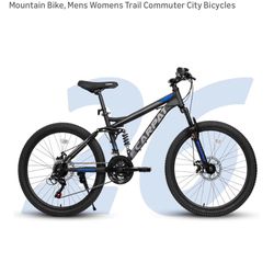 Adult Bike 26” Ecarpat Full Dual Suspension 26 Inch Mountain Bike, 21-Speed Disc Brake, Front Fork Rear Shock Absorber Carbon Steel Frame Mountain Bik