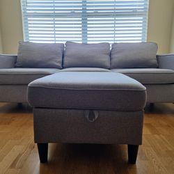 Modern Grey 3-Seat Sofa + Storage Ottoman Set – Like New!