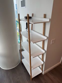 Large Ladder Bookshelf – White & Bamboo | Great Condition