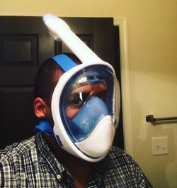 Full face snorkel mask, used once. GoPro mount included. These allow normal breathing with no tube to put in your mouth