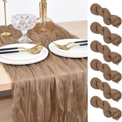 Joanlody Coffee Cheesecloth Table Runner Fall Thanksgiving 10Ft Rustic Gauze Boho Cheese Cloth Table Runner for Wedding Bridal Baby Shower Decoration 