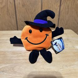 Vintage 24k Halloween Smiley Face Witch Hat Plush Toy Beanie Boppers 1997 NEW 8”