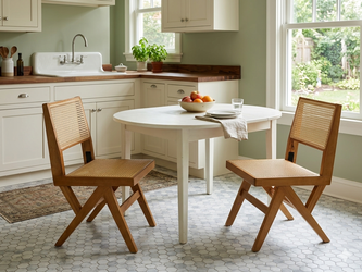 Modern Cane Dining Chair – Natural Wood & Woven Rattan (Set of 2)