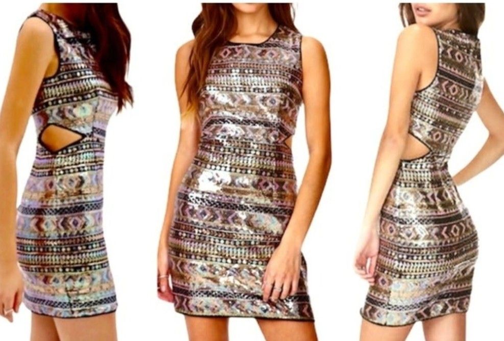 Juniors/Women's Forever 21 Exclusive Aztec Multicolor Metallic Sequin Dress Sz. M