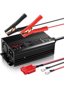 14.6V 30A Lithium Battery Charger, LiFePO4 Battery Charger AC-DC Smart Charger with Intelligent Trickle Charging, Cooling Fan, Switch, Dual Connection