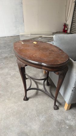 Antique Oval Wood Side Table with Claw Feet