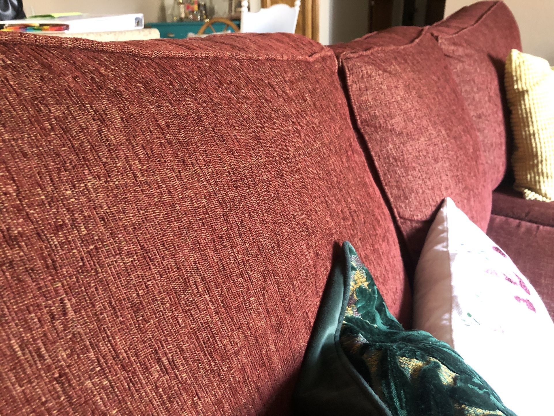 Red Sofa/Couch And Ottoman W/ Storage