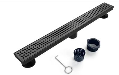 Linear Black Shower Drain 48 inch with Removable Grate Cover Squares Design - NEW