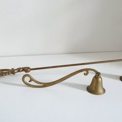 Beautiful Vintage Brass Candle Snuffers Twisted Handle Etched Bell, two pieces