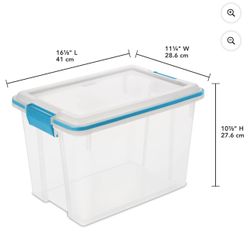 Sterilite Small Storage Bin, 20 Quart Clear Plastic Storage Container with Gasket Lid, Blue