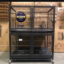 Double Stacked Dog Pet Cage Kennel Size 43” With Divider And Feeding Bowls New In Box 📦