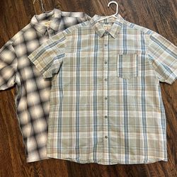 Lot/2 XL Men’s Lightweight Short Sleeve Button Down Plaid Shirts - Red Head Brand