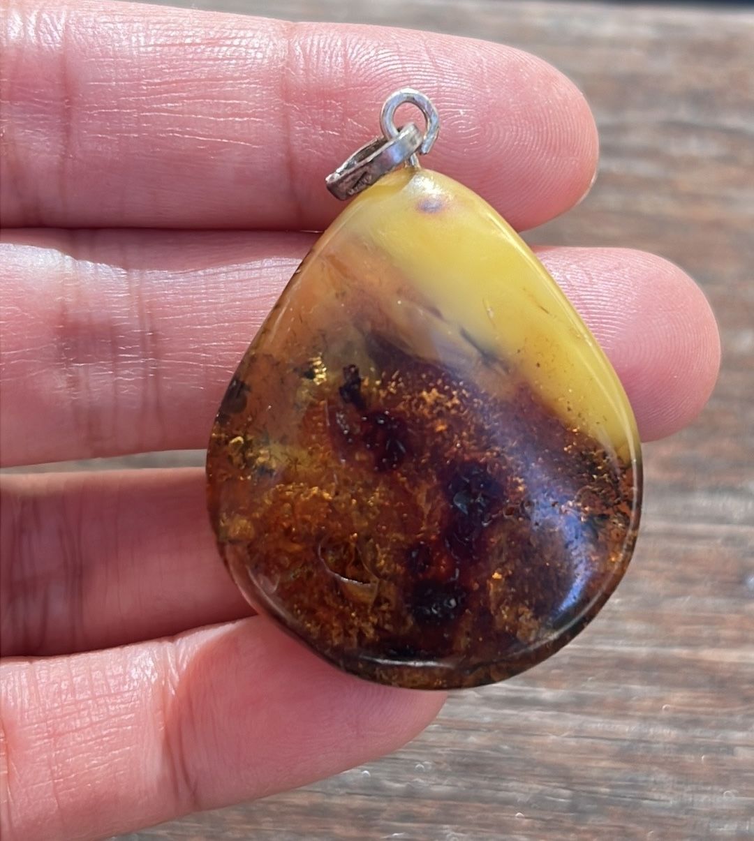 Vintage yellow translucent amber pendant Poland