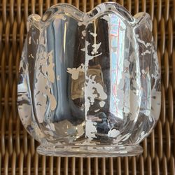 FITZ AND FLOYD NIB! candle votive holder silver & black elegant glass 3.5” Heavy!