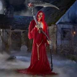 8ft Animatronic Grave & Bones  GIANT-SIZED ANIMATED LED Smoldering Reaper of Souls 