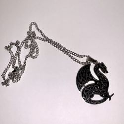 Celtic Dragon Pendant Necklace 20” Long