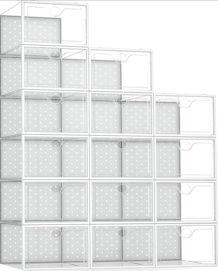 14 Pack X-Large Shoe Organizer for Closet Clear Plastic Stackable Shoe Dispaly Case Holder Bins