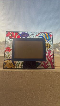 Vintage Stained Glass Style Tropical Fish Table Picture Frame Vacation Photos Hand Painted