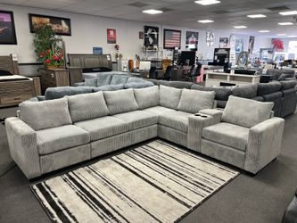 Gray Sofa Sectional w/ Cupholders & Charging ports