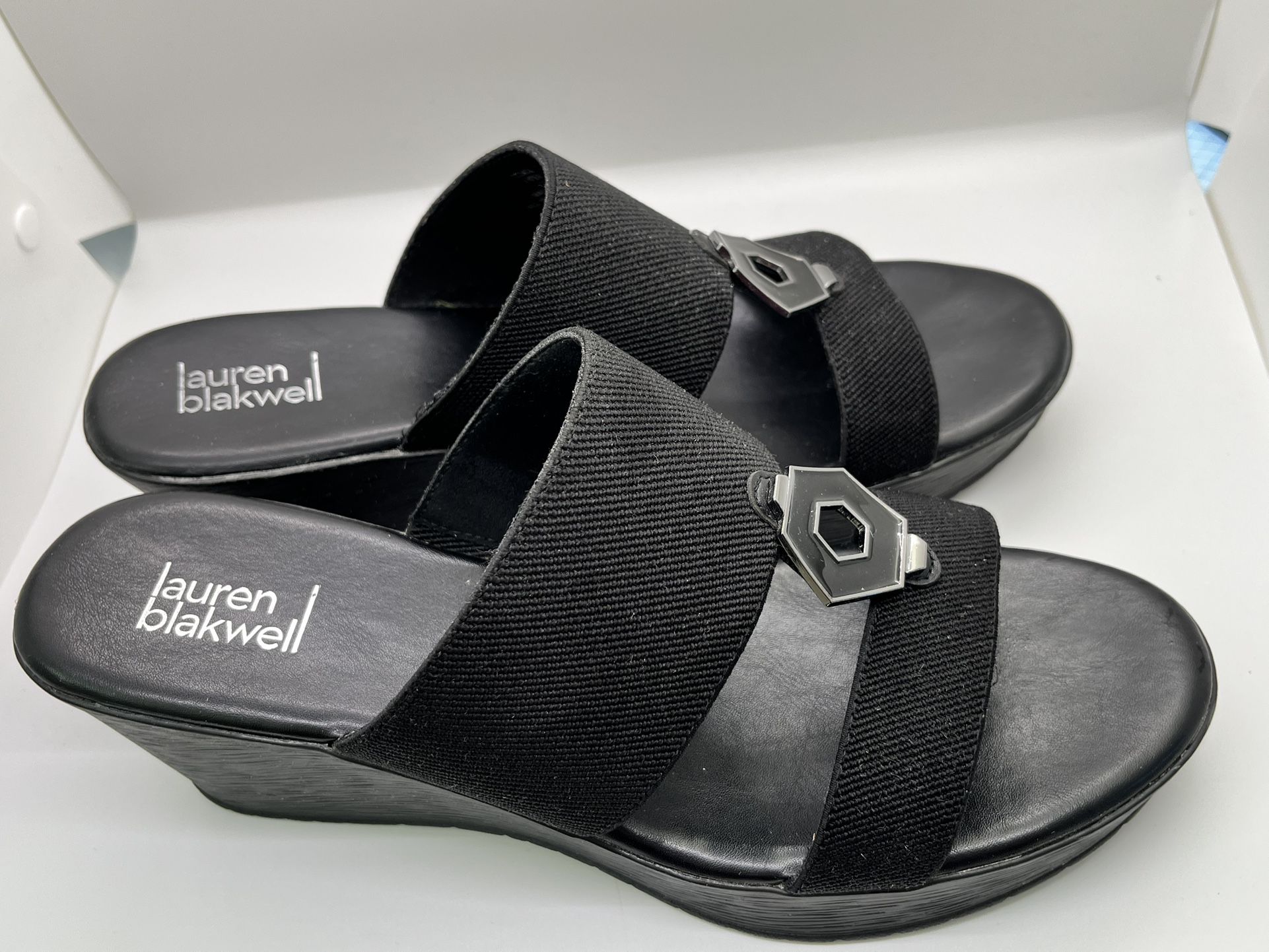 Lauren Blakwell Piper Wedge Sandals Shoes Heels Size 11 Black