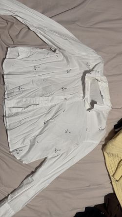 White Rhinestone Long Sleeve Collar Button Up