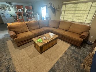 Genuine SPECTRA HOME Luxury Leather & Fabric Sectional (124" x 124")