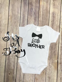 Little Brother Baby Shower onesie and Cake Topper