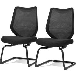 FYLICA Office Chairs No Wheels Conference Room Chair Breathable Mid Back, 2 Chairs 